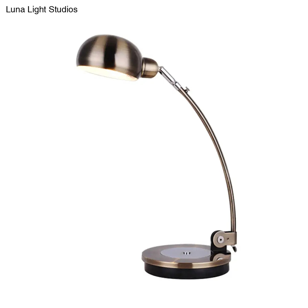 Vintage Style Led Reading Lamp: Domed Shade Black/Silver/Bronze Metal Task Lighting For Office