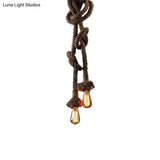 Vintage Style Light Brown Rope Pendant With Open Bulb - 2 Heads Ceiling Hanging Lighting For Bar
