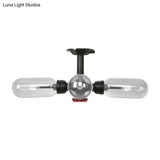 Vintage Style Matte Black Semi Flush Light With Clear Glass - Pipe Designed 3/4 Capsule Fixture