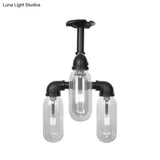 Vintage Style Matte Black Semi Flush Light With Clear Glass - Pipe Designed 3/4 Capsule Fixture