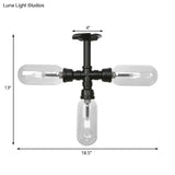Vintage Style Matte Black Semi Flush Light With Clear Glass - Pipe Designed 3/4 Capsule Fixture