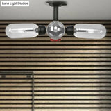 Vintage Style Matte Black Semi Flush Light With Clear Glass - Pipe Designed 3/4 Capsule Fixture