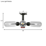 Vintage Style Matte Black Semi Flush Light With Clear Glass - Pipe Designed 3/4 Capsule Fixture