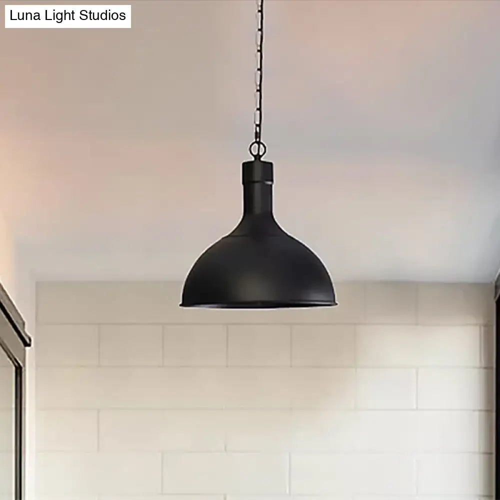 Vintage Style Metal Aged Brass/Black Pendant Lighting For Balcony - 1 Light Dome Shade Ceiling Lamp