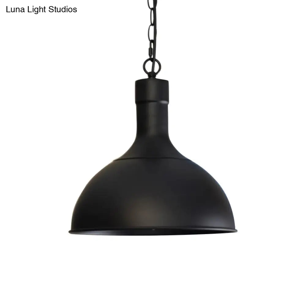 Vintage Style Metal Aged Brass/Black Pendant Lighting For Balcony - 1 Light Dome Shade Ceiling Lamp