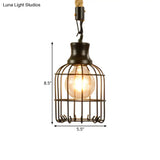 Vintage Style Metal And Rope Pendant Light With Black Wire Cage Cylinder/Square Shade