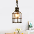 Vintage Style Metal And Rope Pendant Light With Black Wire Cage Cylinder/Square Shade / Square