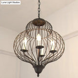 Vintage Style Metal Black Ceiling Light: Large Pendant Lighting With Gourd Cage Shade 4 Lights &