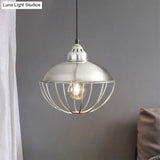 Vintage Style Metal Bowl Cage Pendant Light - Silver 1 Ceiling Fixture For Dining Room