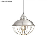 Vintage Style Metal Bowl Cage Pendant Light - Silver 1 Ceiling Fixture For Dining Room