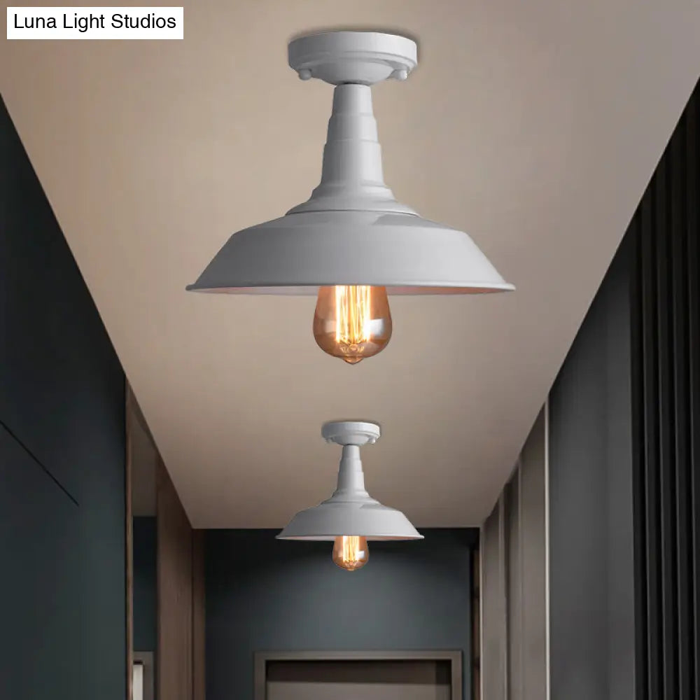 Vintage Style Metal Ceiling Mounted Light - Barn Shade Design 1 Head Foyer Semi - Flush Black/White