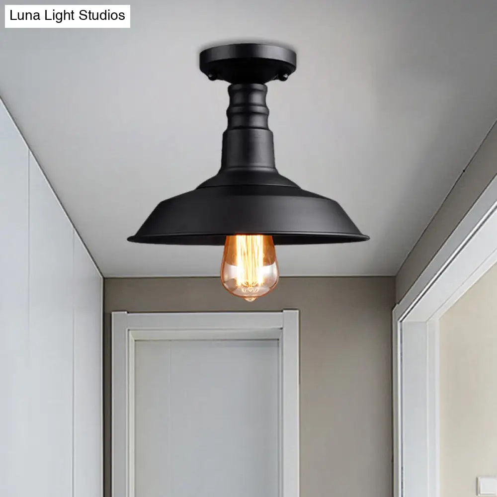 Vintage Style Metal Ceiling Mounted Light - Barn Shade Design 1 Head Foyer Semi - Flush Black/White