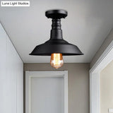 Vintage Style Metal Ceiling Mounted Light - Barn Shade Design 1 Head Foyer Semi - Flush Black/White