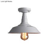 Vintage Style Metal Ceiling Mounted Light - Barn Shade Design 1 Head Foyer Semi - Flush Black/White