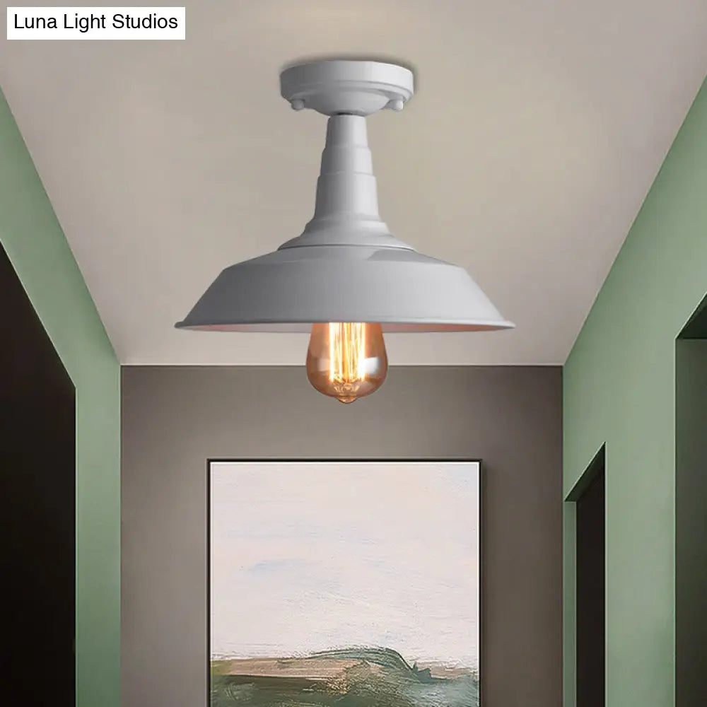 Vintage Style Metal Ceiling Mounted Light - Barn Shade Design 1 Head Foyer Semi - Flush Black/White