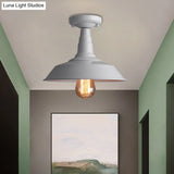 Vintage Style Metal Ceiling Mounted Light - Barn Shade Design 1 Head Foyer Semi - Flush Black/White