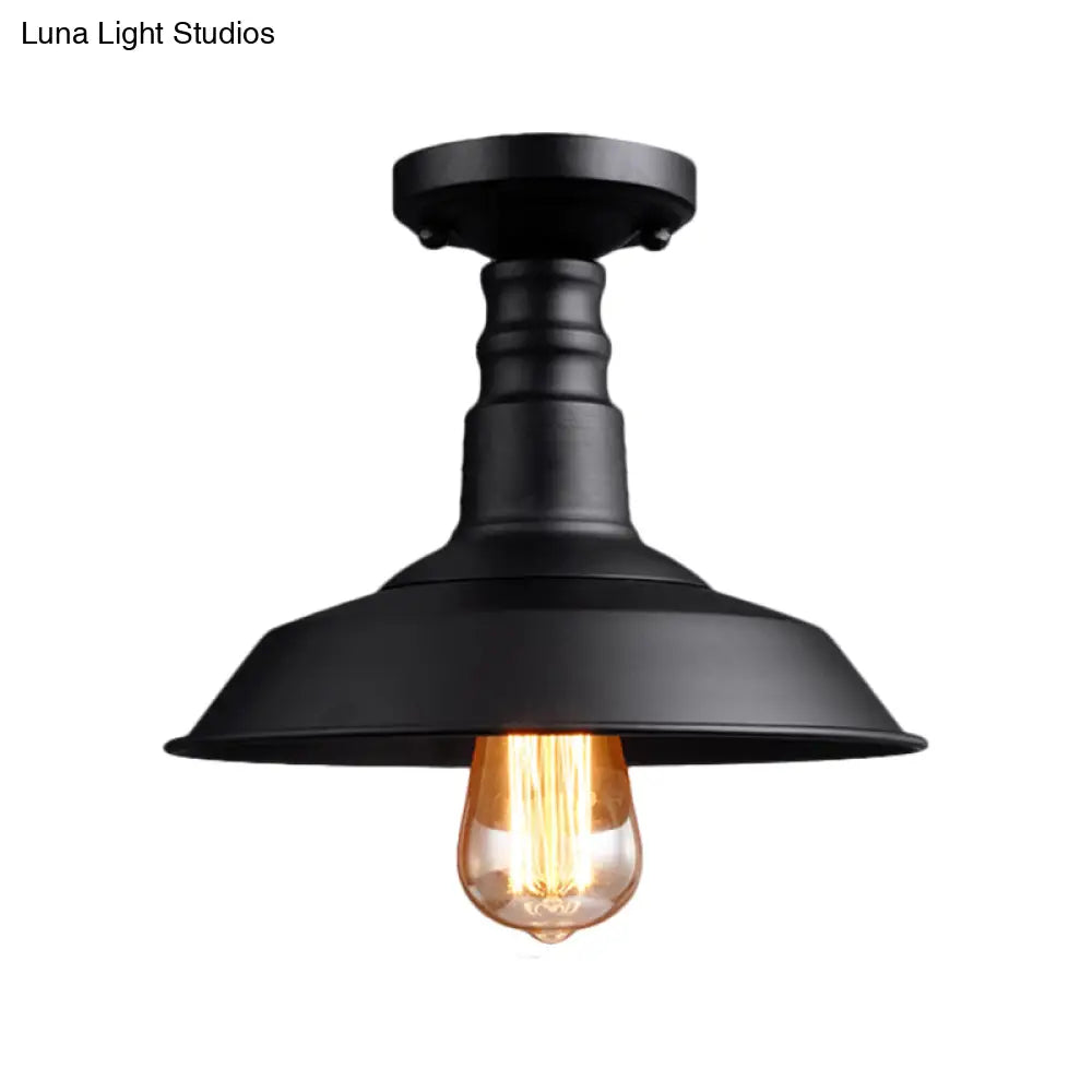 Vintage Style Metal Ceiling Mounted Light - Barn Shade Design 1 Head Foyer Semi - Flush Black/White