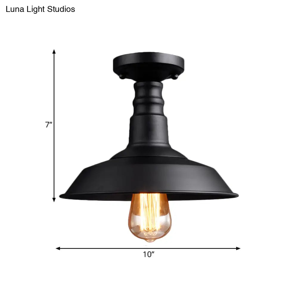 Vintage Style Metal Ceiling Mounted Light - Barn Shade Design 1 Head Foyer Semi - Flush Black/White