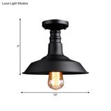 Vintage Style Metal Ceiling Mounted Light - Barn Shade Design 1 Head Foyer Semi - Flush Black/White