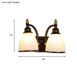Vintage Style Metal Dome Wall Sconce 1/2-Head Living Room Lamp With White Glass In Black