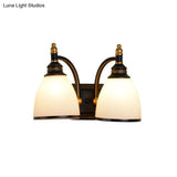 Vintage Style Metal Dome Wall Sconce 1/2-Head Living Room Lamp With White Glass In Black