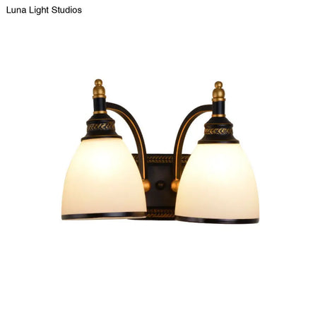 Vintage Style Metal Dome Wall Sconce 1/2-Head Living Room Lamp With White Glass In Black