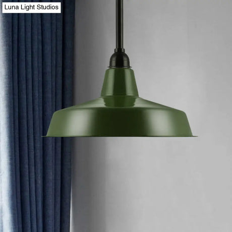 Vintage Style Metal Green Barn Shade Pendant Ceiling Fixture With Flexible Suspension - Ideal For