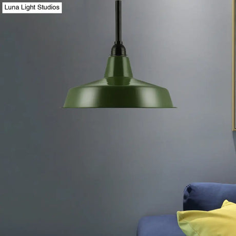 Vintage Style Metal Green Barn Shade Pendant Ceiling Fixture With Flexible Suspension - Ideal For
