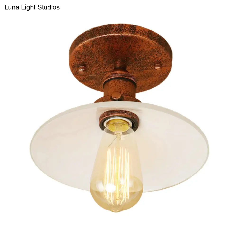 Vintage Style Metal Semi-Flush Mount Ceiling Light With Conical Shape - 1 Fixture In Bronze/Brass