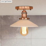 Vintage Style Metal Semi-Flush Mount Ceiling Light With Conical Shape - 1 Fixture In Bronze/Brass