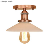 Vintage Style Metal Semi-Flush Mount Ceiling Light With Conical Shape - 1 Fixture In Bronze/Brass