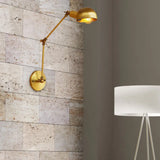 Vintage Style Metal Swing Arm Wall Lighting With Bowl Shade - 1 Light Brass Sconce For Study Room