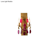 Vintage Style Metal Wall Lamp - Dark Purple/Clear Open Bulb Design With Crystal Deco & Rectangular