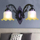 Vintage Style Metal Wall Lamp With Frosted Glass Shade Flower Living Room Sconce Light (1/2 Lights)