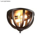 Vintage Style Metallic Cage Ceiling Mount Lamp With 2 Lights In Black For Living Room
