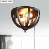 Vintage Style Metallic Cage Ceiling Mount Lamp With 2 Lights In Black For Living Room
