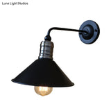 Vintage Style Metallic Conical Wall Sconce Light With Curved Arm In Black - Perfect For Bedroom