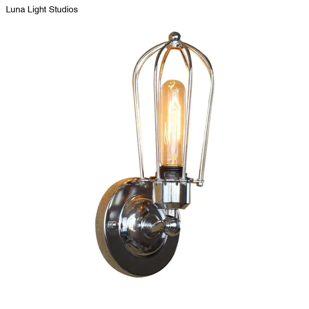 Vintage-Style Mini Wall Sconce With Cage Shade And Rustic Brass Finish For Living Room