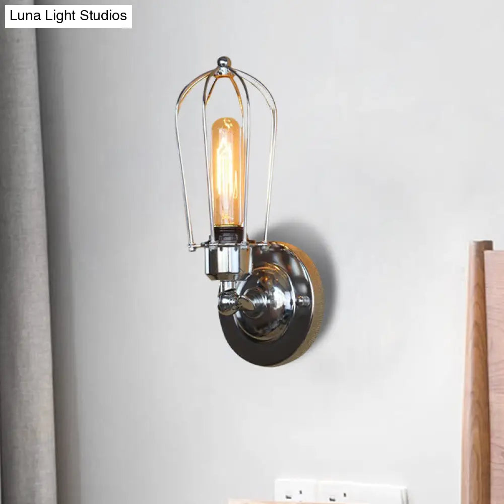 Vintage-Style Mini Wall Sconce With Cage Shade And Rustic Brass Finish For Living Room