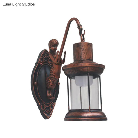 Vintage Style Outdoor Wall Lamp - Clear Glass Sconce Light Black/Bronze/Copper Kerosene 1-Light