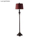 Vintage-Style Red Floor Lamp With Barrel Shade Fabric In 1 Bulb Standing Light