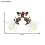 Vintage Style Restaurant Ceiling Light Fixture - 2 Heads Black/Bronze Semi Flush Mount -