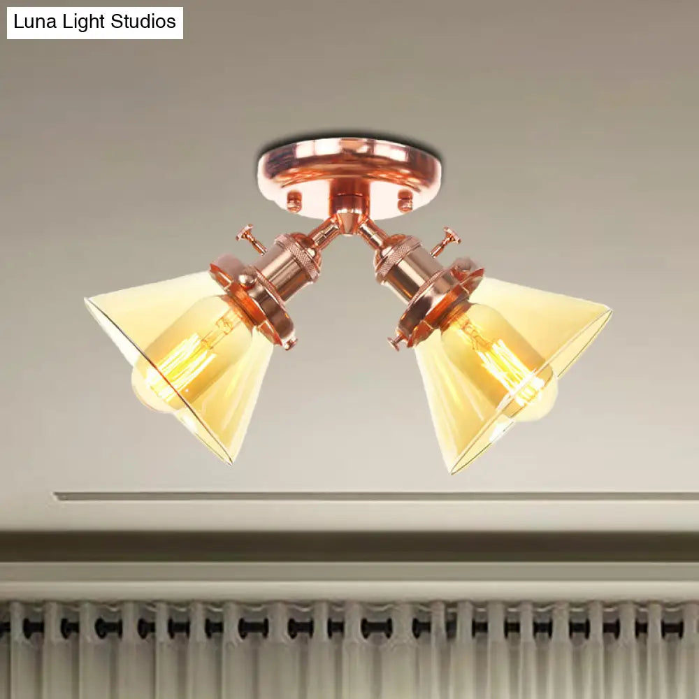 Vintage Style Restaurant Ceiling Light Fixture - 2 Heads Black/Bronze Semi Flush Mount -