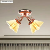 Vintage Style Restaurant Ceiling Light Fixture - 2 Heads Black/Bronze Semi Flush Mount -