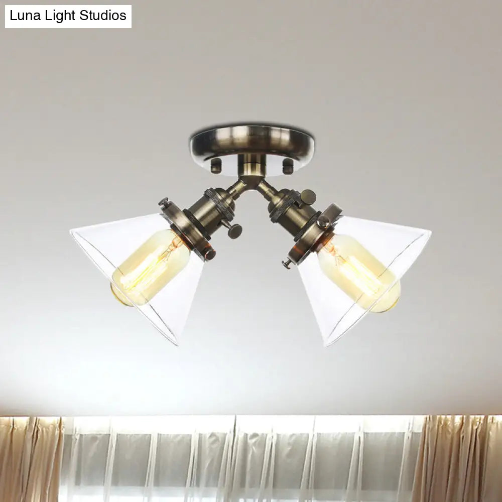 Vintage Style Restaurant Ceiling Light Fixture - 2 Heads Black/Bronze Semi Flush Mount -
