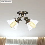 Vintage Style Restaurant Ceiling Light Fixture - 2 Heads Black/Bronze Semi Flush Mount -
