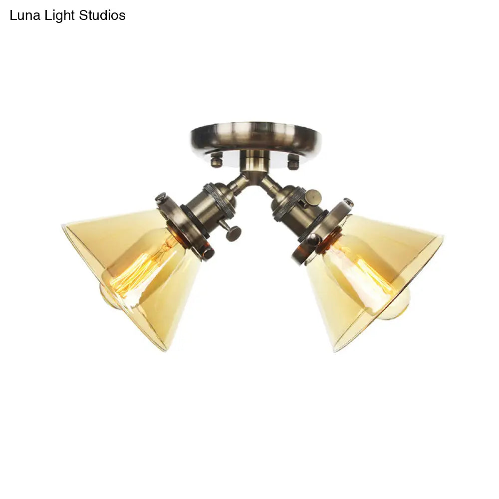 Vintage Style Restaurant Ceiling Light Fixture - 2 Heads Black/Bronze Semi Flush Mount -