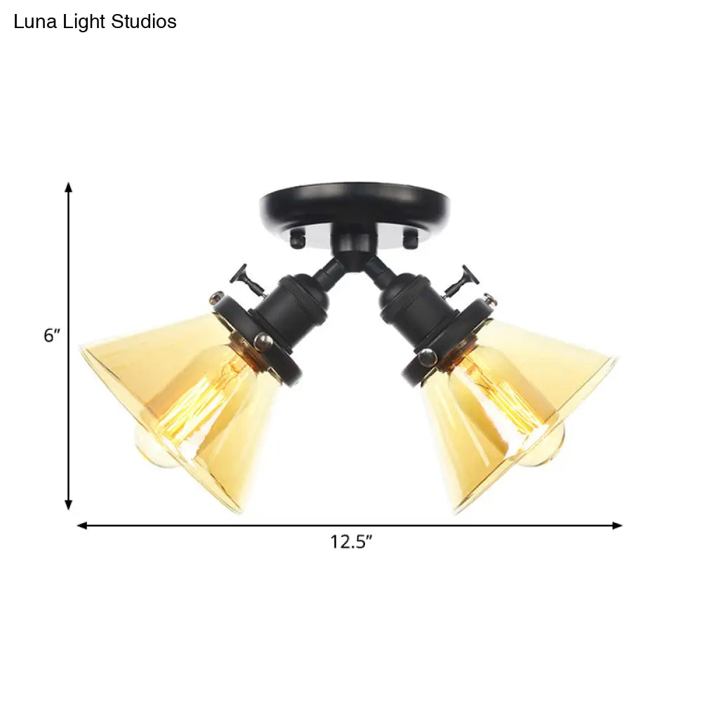 Vintage Style Restaurant Ceiling Light Fixture - 2 Heads Black/Bronze Semi Flush Mount -