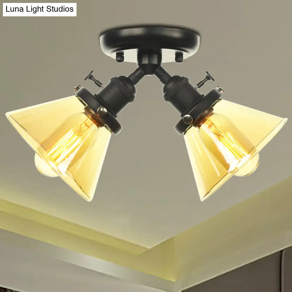 Vintage Style Restaurant Ceiling Light Fixture - 2 Heads Black/Bronze Semi Flush Mount -
