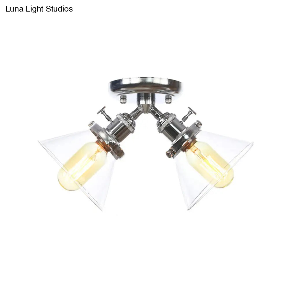 Vintage Style Restaurant Ceiling Light Fixture - 2 Heads Black/Bronze Semi Flush Mount -